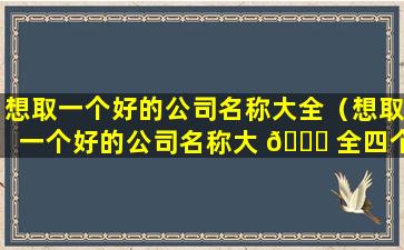 想取一个好的公司名称大全（想取一个好的公司名称大 🐘 全四个字）